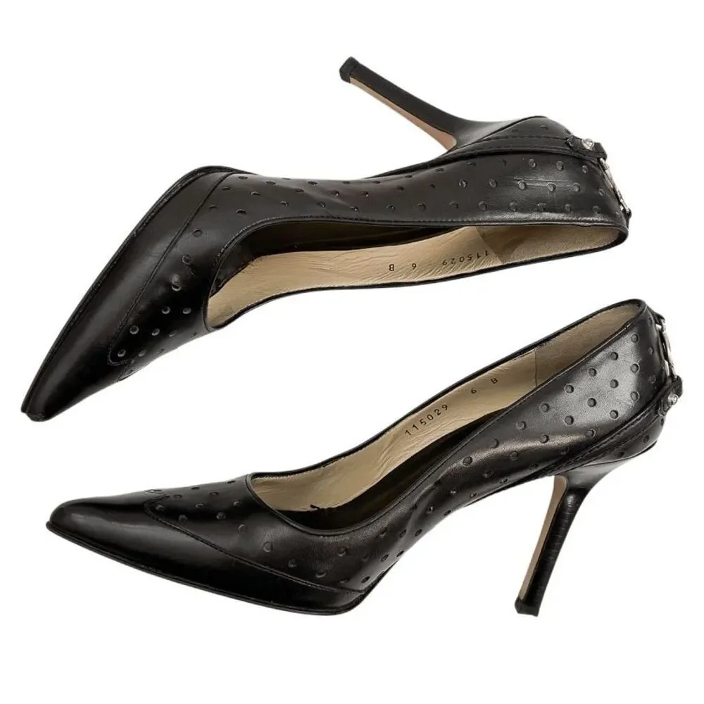 Gucci Interlocking G Black Leather Perforated Pumps Size 6 Womens High Heels - Picture 6 of 13